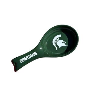 Michigan State Spartans Ceramic large Spoon Ladle Rest Green white EUC